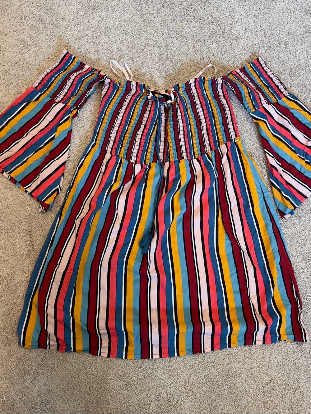 Colorful Off-Shoulder Striped Mini Dress